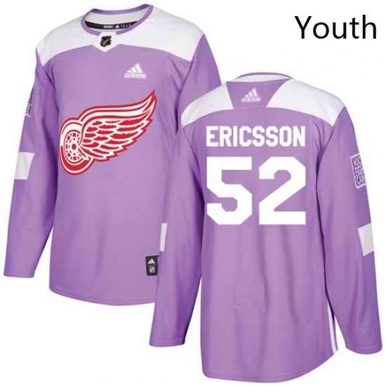 Youth Adidas Detroit Red Wings 52 Jonathan Ericsson Authentic Purple Fights Cancer Practice NHL Jersey